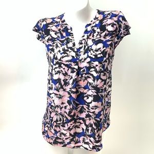 J Crew Blouse 6 Floral V neck Flutter Sleeve